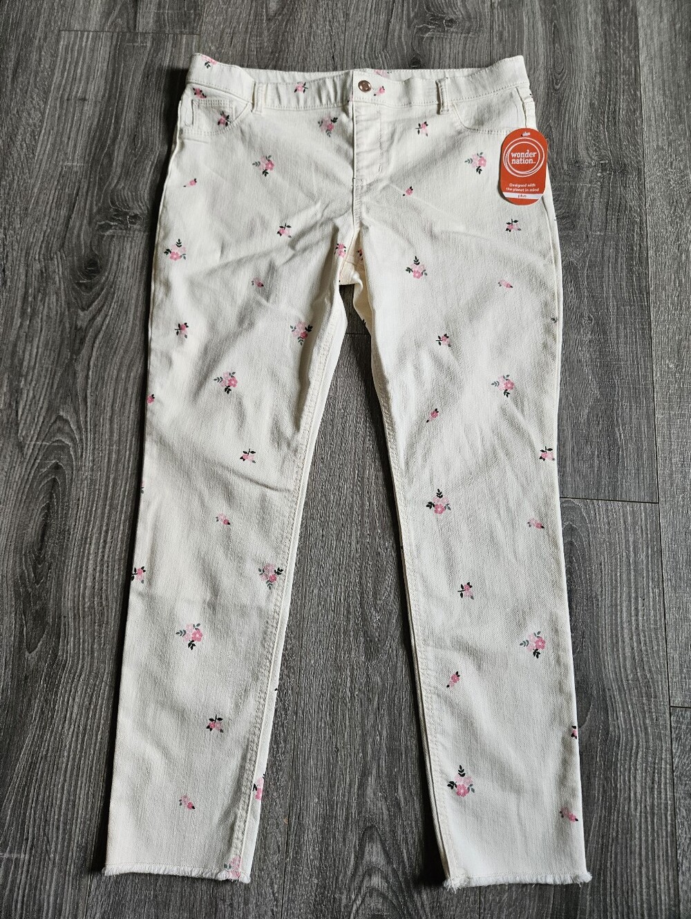 Wonder Nation Girls Floral Print Pink Cream Jeggings Jeans XL 14-16 New